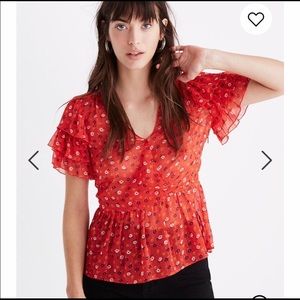 Madewell Tiered Sleeve Peplum Top Ditsy Floral 10